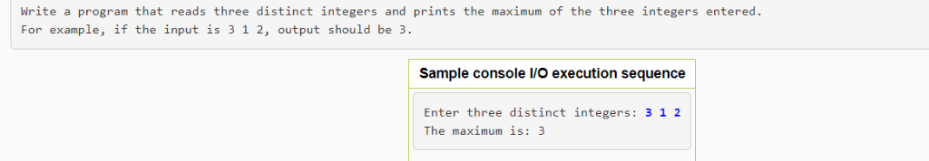 Solved Write a program that reads three distinct integers | Chegg.com