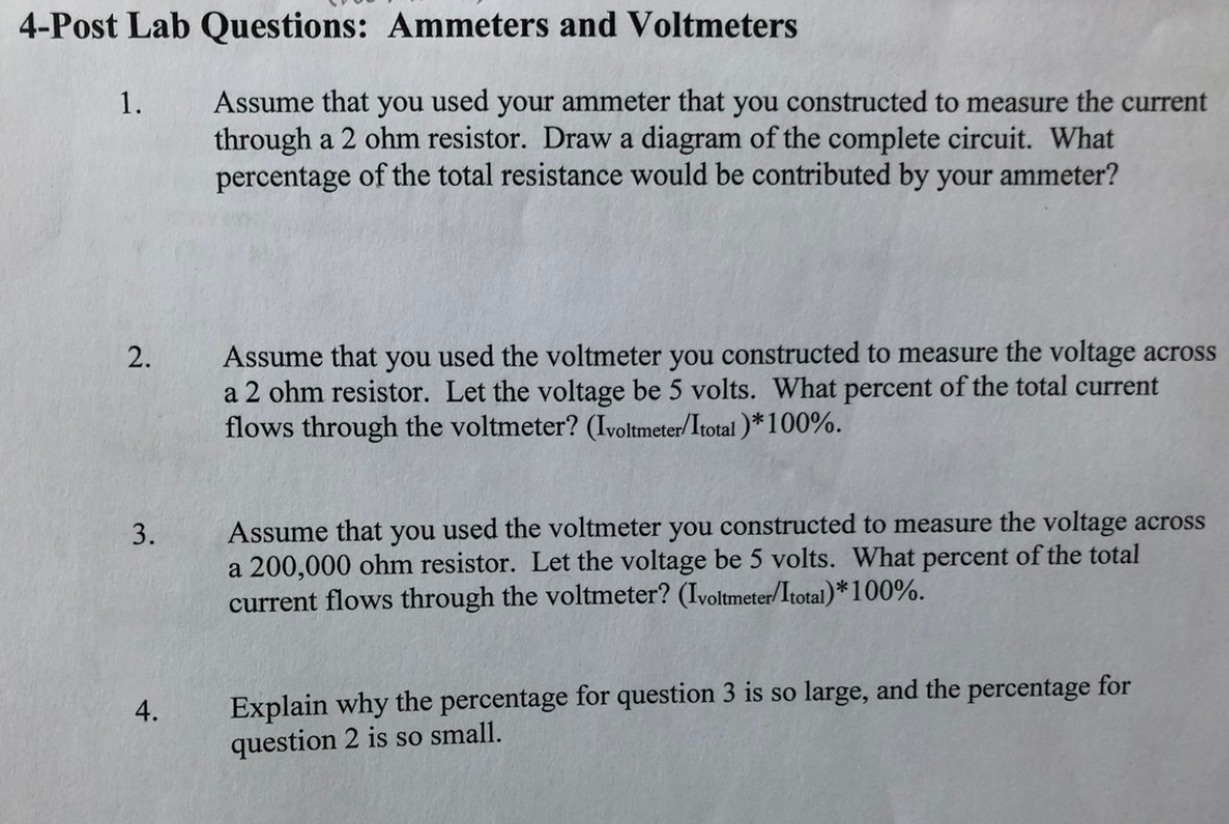 4Post Lab Questions Ammeters and Voltmeters Assume