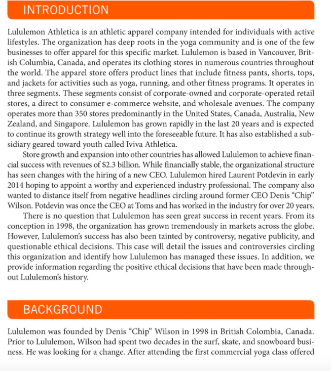 Solved INTRODUCTION Lululemon Athletica is an athletic