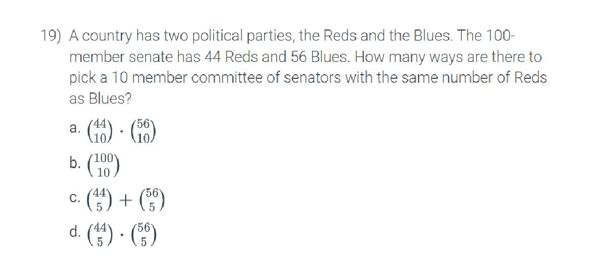 Solved 19) A country has two political parties, the Reds and | Chegg.com