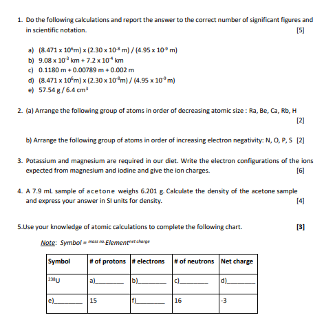 Solved 1. Do the following calculations and report the | Chegg.com