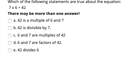 42 is a multiple of 7 true or false