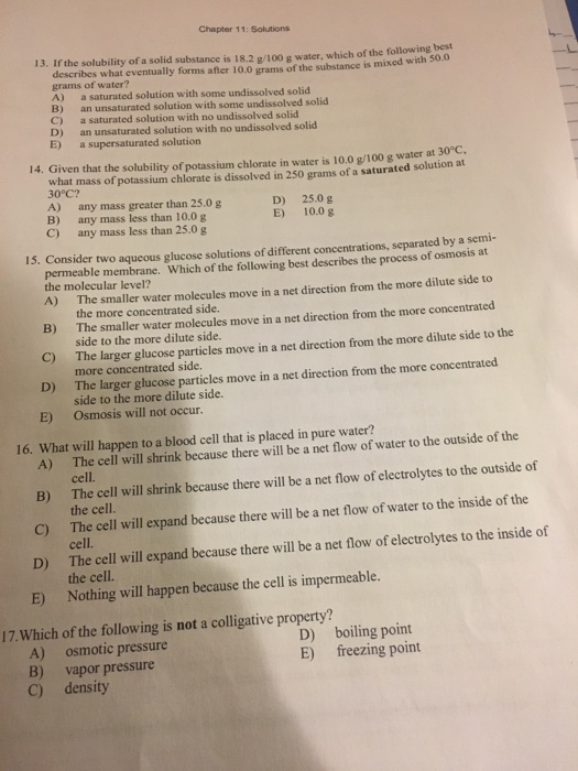 Solved Chapter 11: Solutions 13. If the solubility of a | Chegg.com