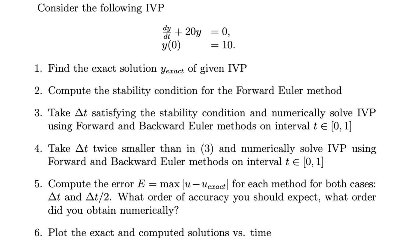 Solved Consider The Following Ivp Dy 0₁ 20y Dt Y 0