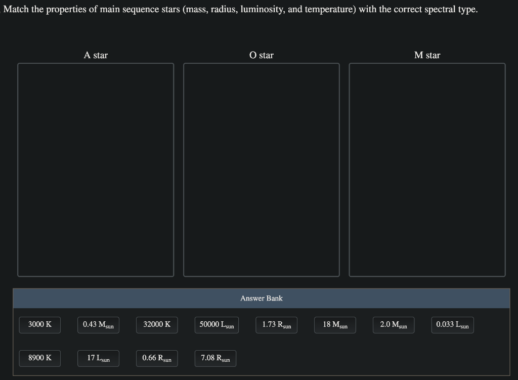 Solved Match the properties of main sequence stars (mass, | Chegg.com