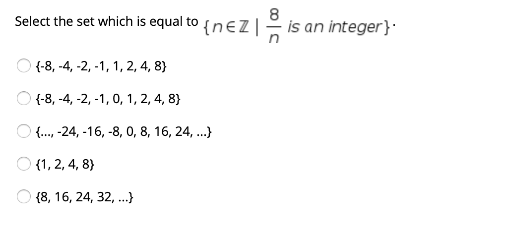 Solved Select the set which is equal to nez| 8 is an | Chegg.com
