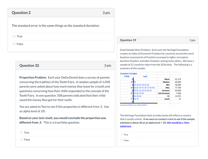 Solved Question 2 3 pts The standard error is the same | Chegg.com