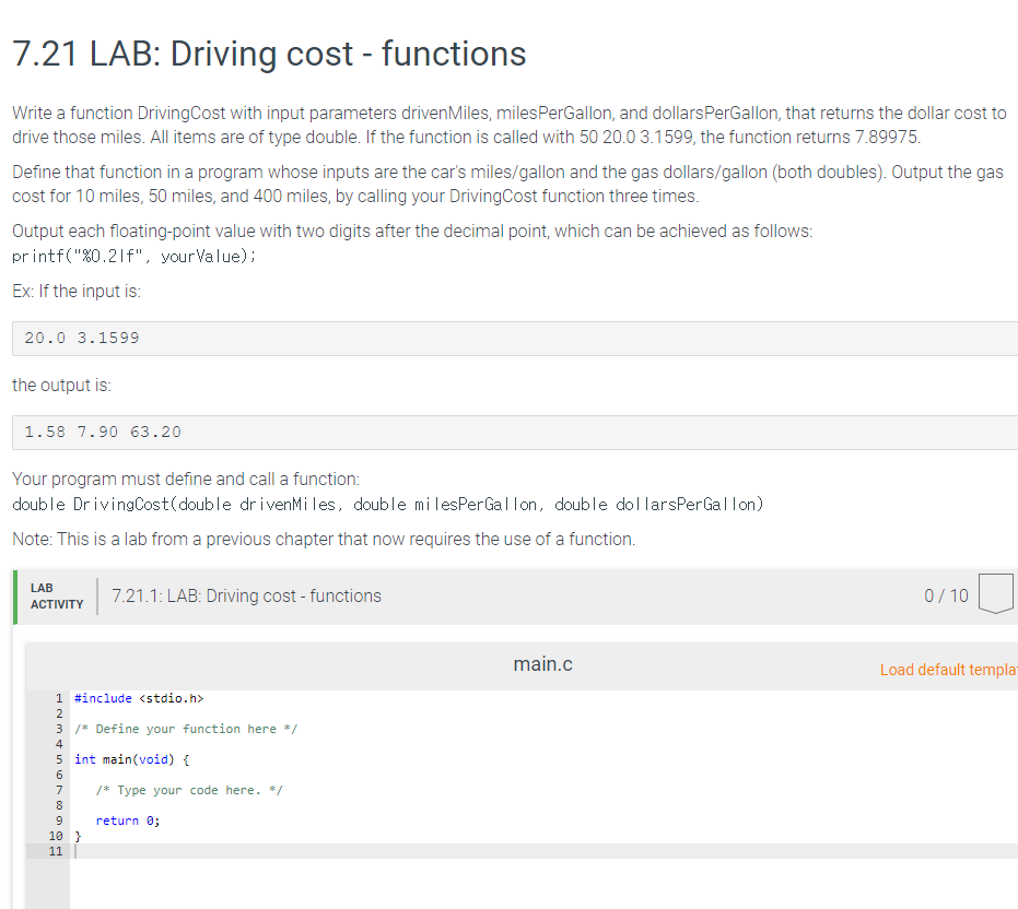 Solved 721 Lab Driving Cost Functions Write Function Driv