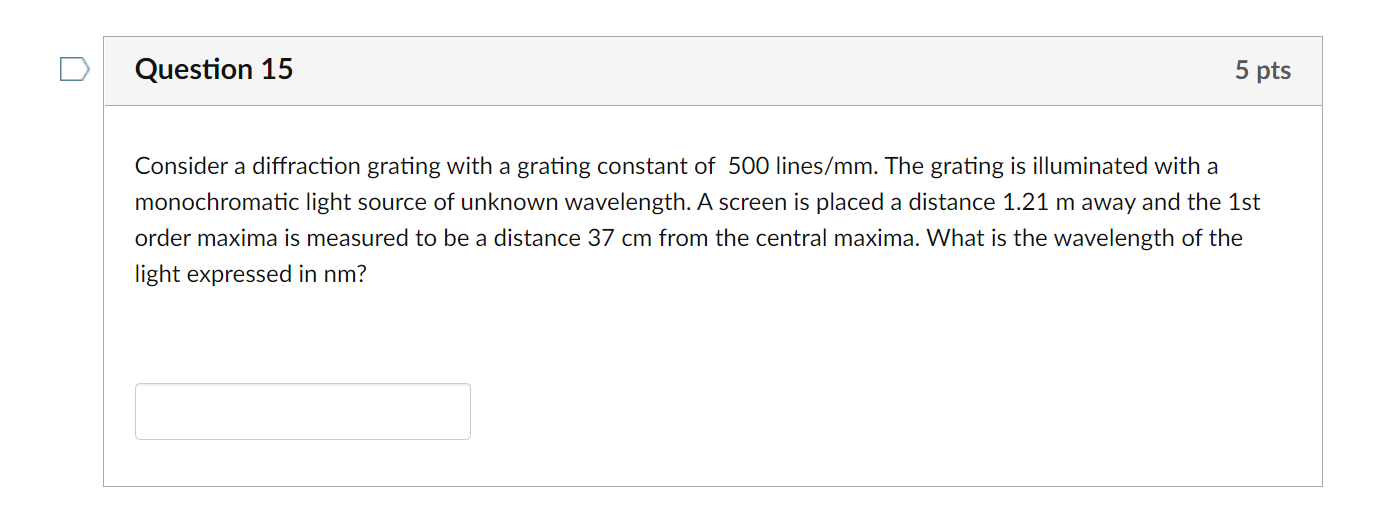 Solved Question 15 5 pts Consider a diffraction grating with | Chegg.com