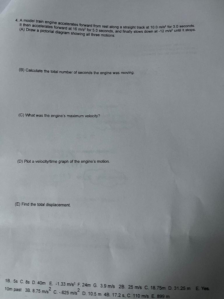 Solved 4. A model train engine accelerates forward from rest