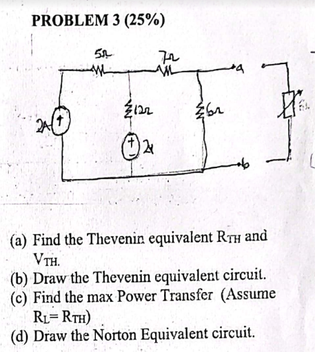 Solved PROBLEM 3 (25\%) (a) Find the Thevenin equivalent RTH | Chegg.com