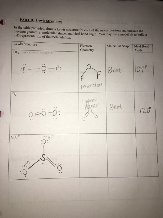 Solved PART B: Lewis Structures In the table provided, draw | Chegg.com