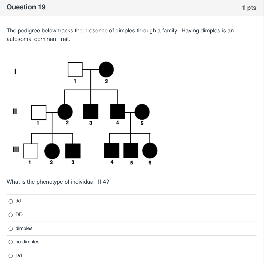 Solved Question 19 1 pts The pedigree below tracks the | Chegg.com