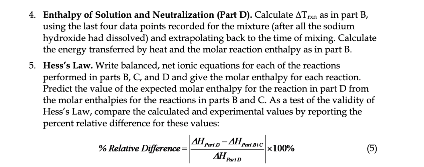 4. Enthalpy of Solution and Neutralization (Part D). | Chegg.com