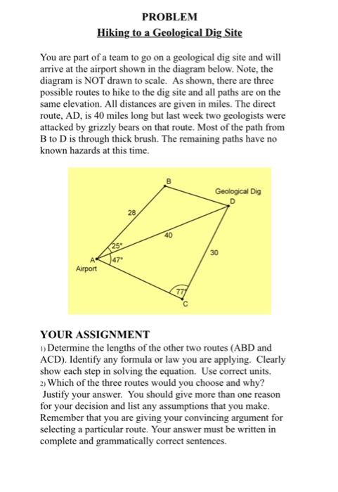 Solved PROBLEM Hiking to a Geological Dig Site You are part | Chegg.com