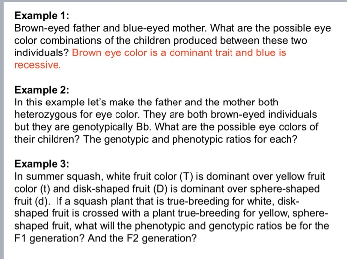 Solved Example 1: Brown-eyed father and blue-eyed mother. | Chegg.com