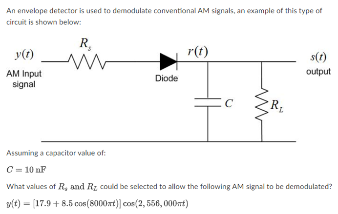 Solved An Envelope Detector Is Used To Demodulate | Chegg.com