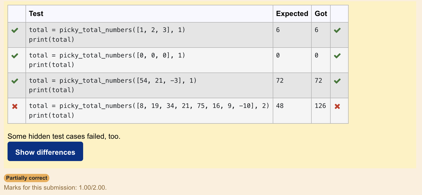 Solved Write a function picky_total_numbers (number_list, | Chegg.com