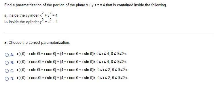 Solved Find a parametrization of the portion of the plane | Chegg.com