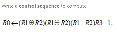 Write a control sequence to compute RO+(R1 R2)(RIO R2)(R1 – R2)R3-1.