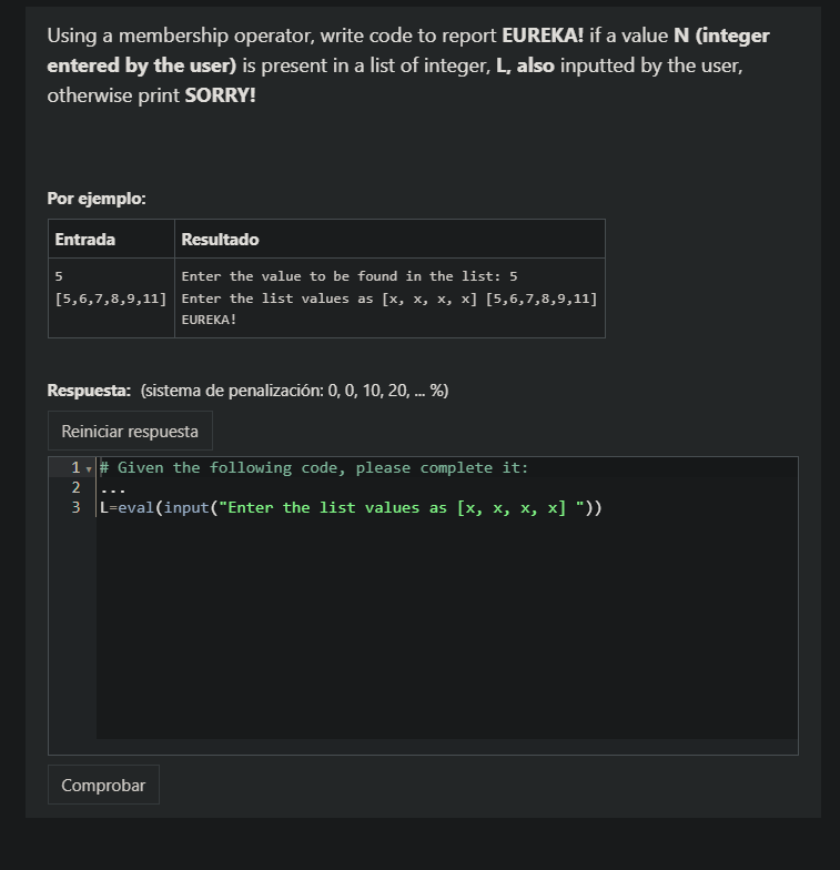 Solved Using a membership operator, write code to report | Chegg.com
