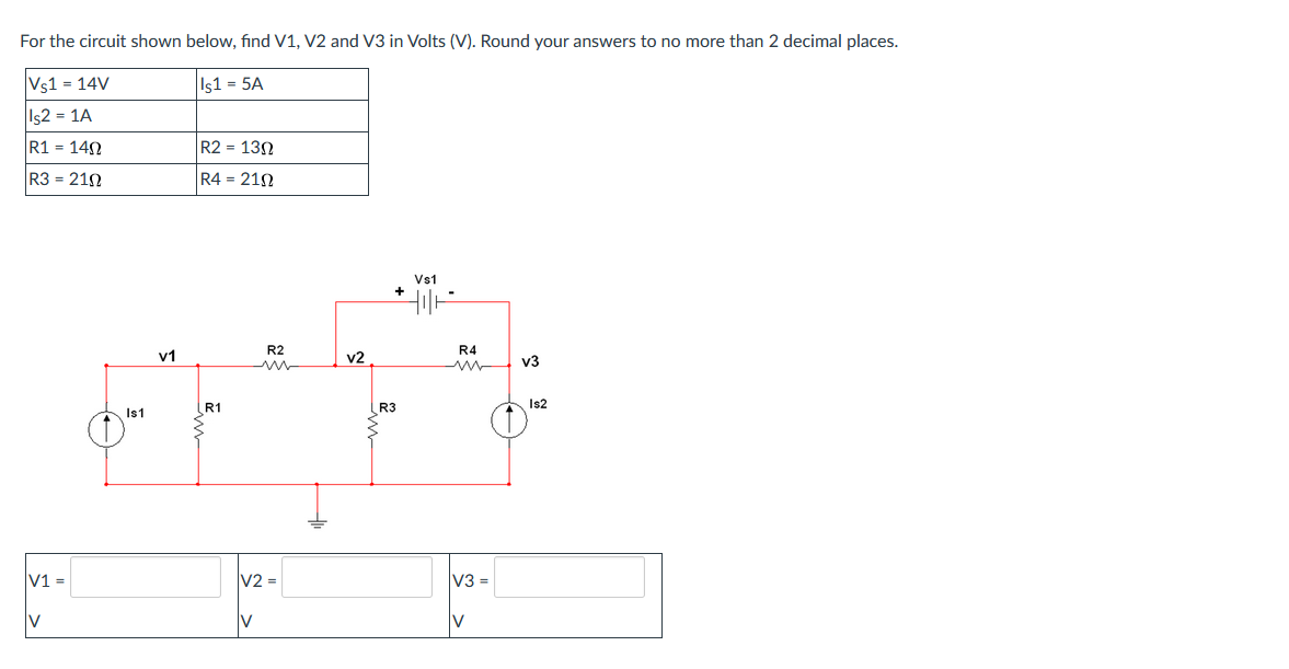 Solved For the circuit shown below, find V1, V2 and V3 in | Chegg.com
