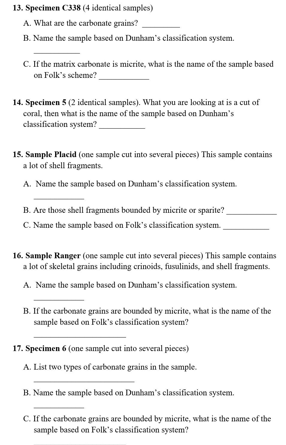 Solved 13. Specimen C338 (4 identical samples) A. What are | Chegg.com