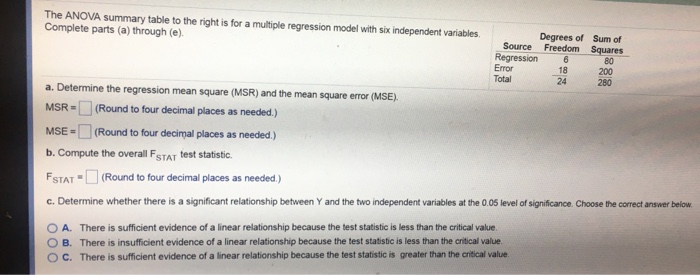 Solved 1. The ANOVA summary table to the right is for a | Chegg.com