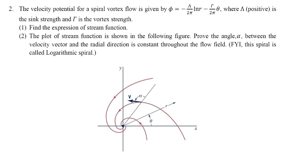 Solved 2. The velocity potential for a spiral vortex flow is | Chegg.com
