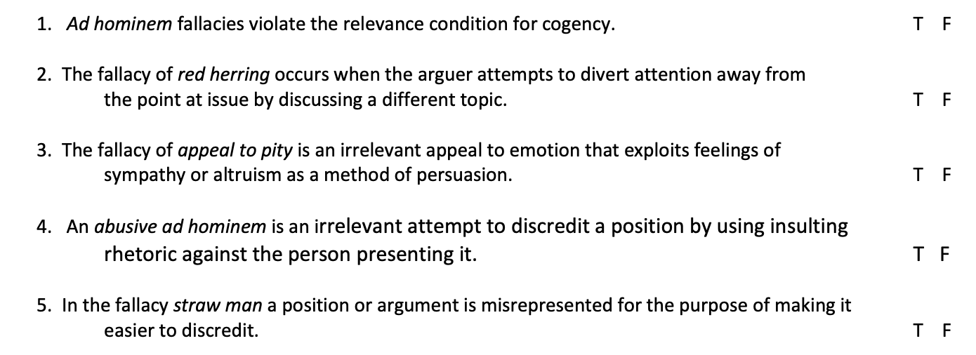 Solved 1. Ad hominem fallacies violate the relevance | Chegg.com