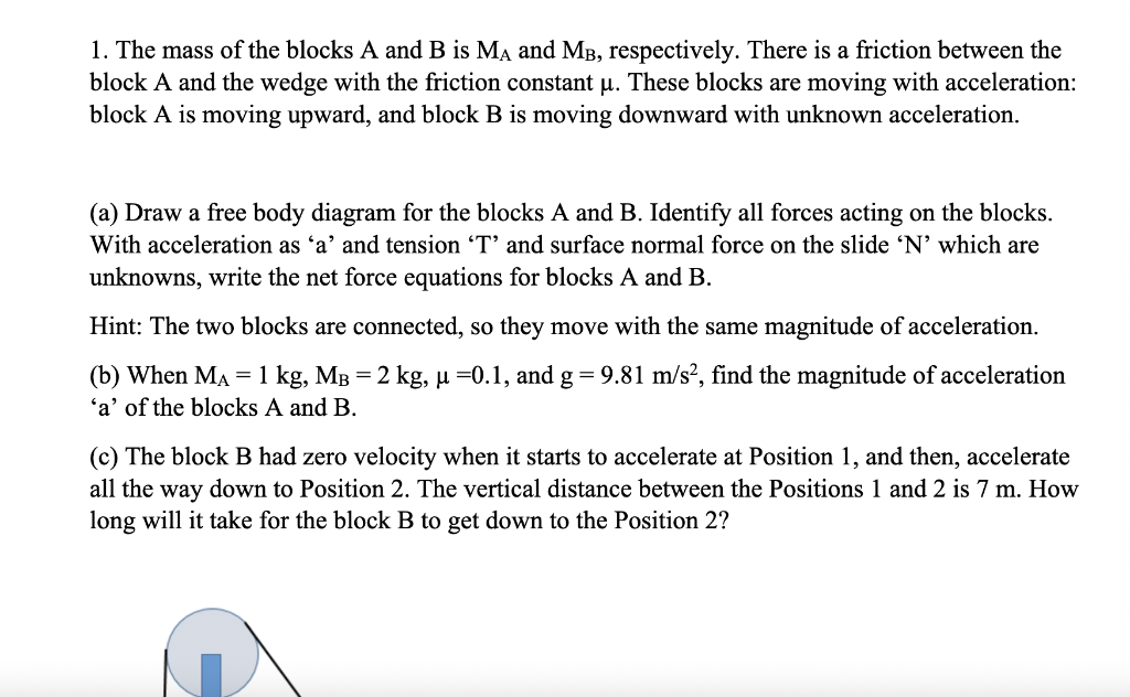 Solved 1. The Mass Of The Blocks A And B Is MA And MB, | Chegg.com