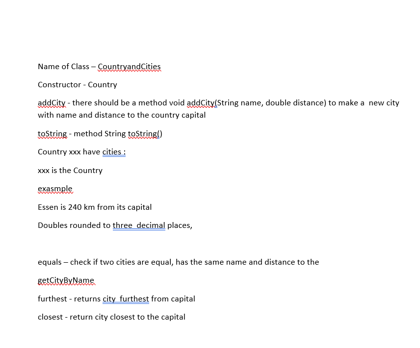 Solved Name of Class - CountryandCities Constructor - | Chegg.com