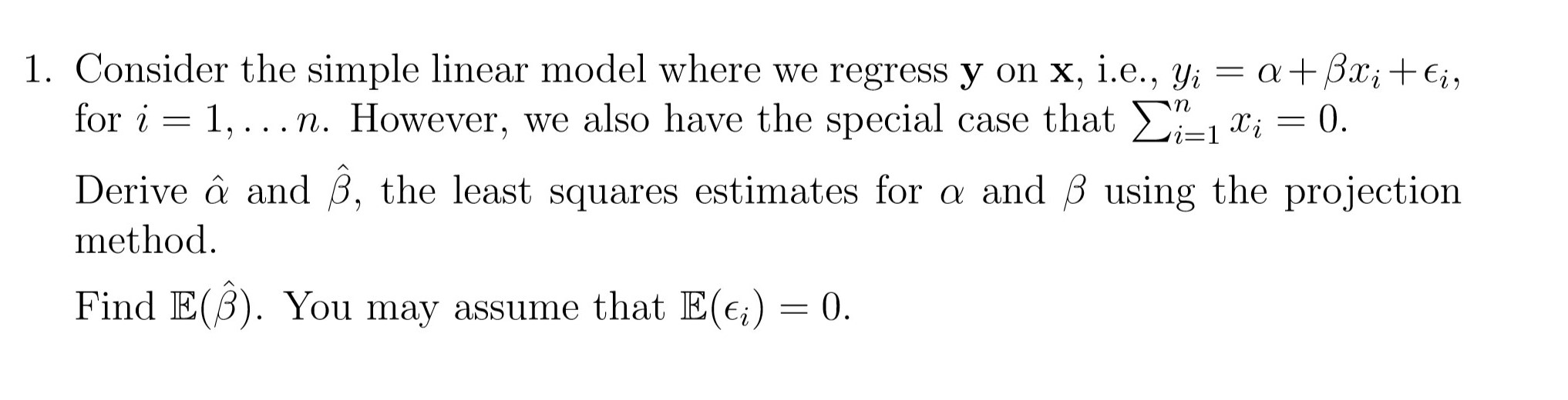 Solved 1. Consider the simple linear model where we regress | Chegg.com
