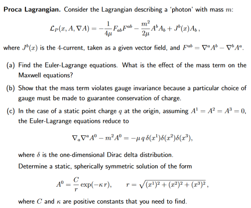 Quantum Field Theory 1g: The Proca Equation 