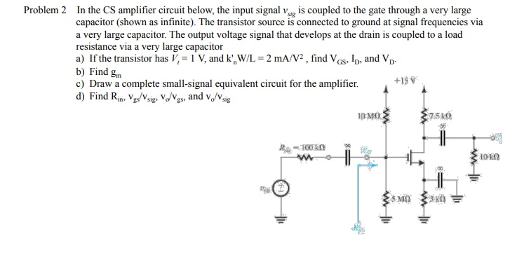 Solved Problem 2 In the CS amplifier circuit below, the | Chegg.com