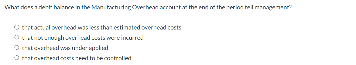 Solved What does a debit balance in the Manufacturing | Chegg.com