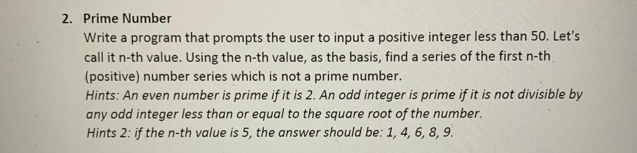 Solved Prime Number Write a program that prompts the user to | Chegg.com