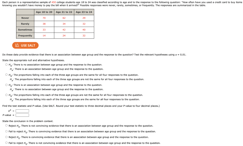 Solved Each person in a representative sample of 450 college | Chegg.com