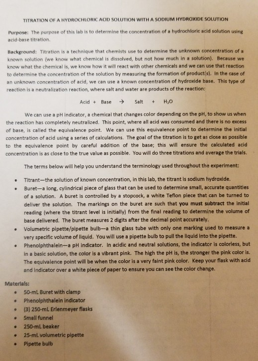 TITRATION OF A HYDROCHLORIC ACID SOLUTION WITH A
