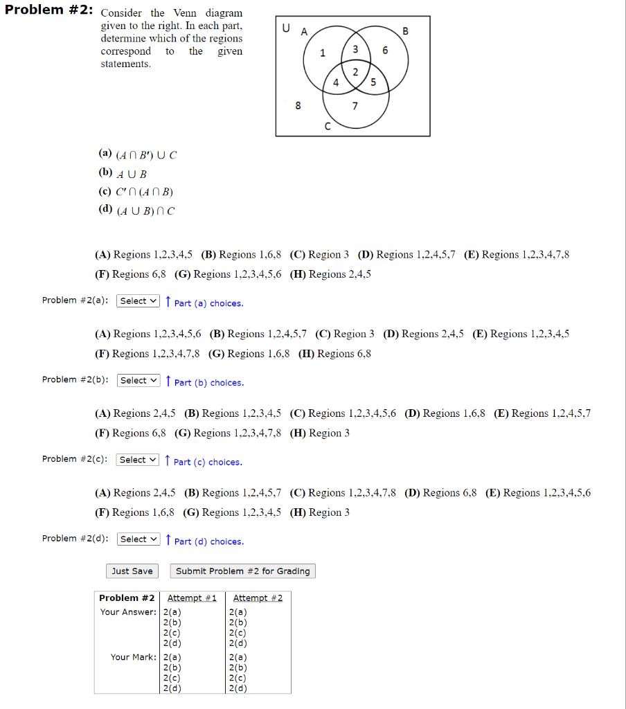 Solved Problem #2: Consider The Venn Diagram Given To The | Chegg.com