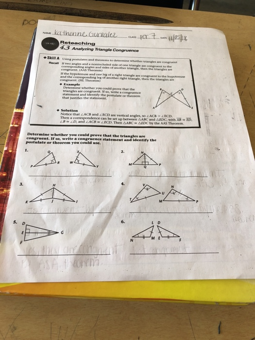 Solved Reteaching 4.3 Analyzing Triangle Congruence Skill A | Chegg.com