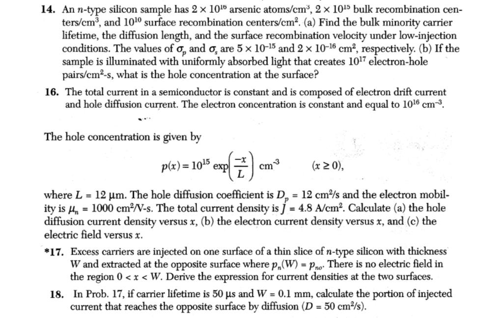 Solved 14. An ntype silicon sample has 2×1016 arsenic atoms