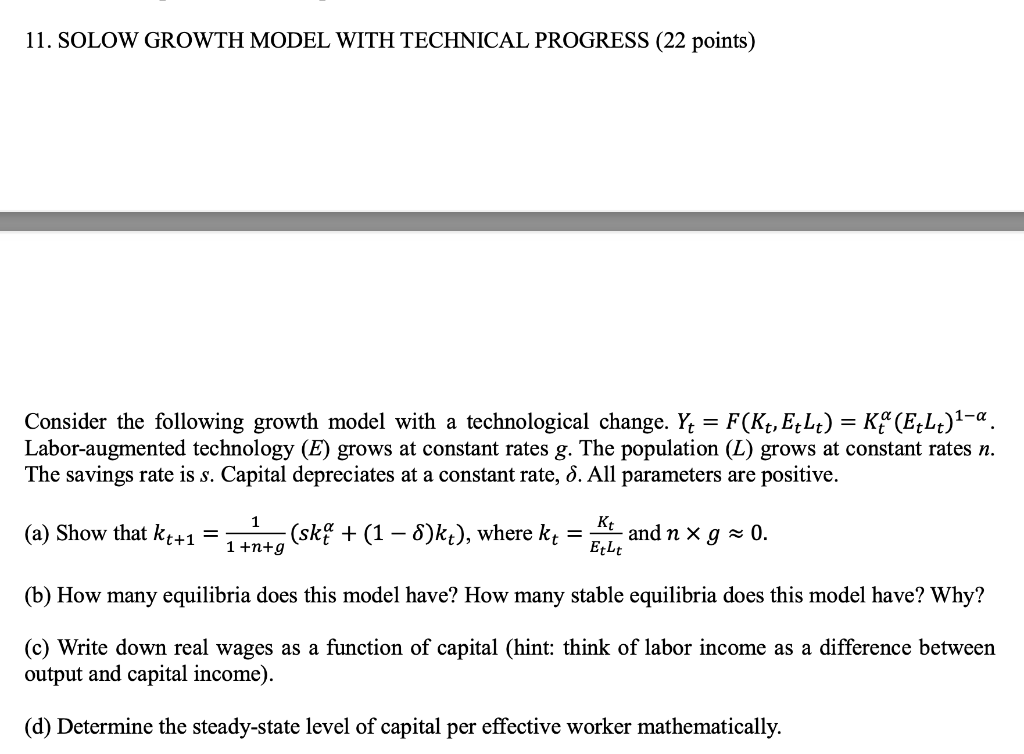 Solved Consider the following growth model with a | Chegg.com