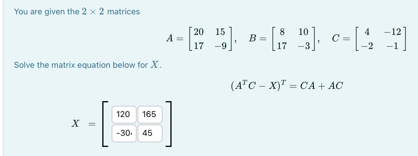 Solved You are given the 2×2 matrices | Chegg.com