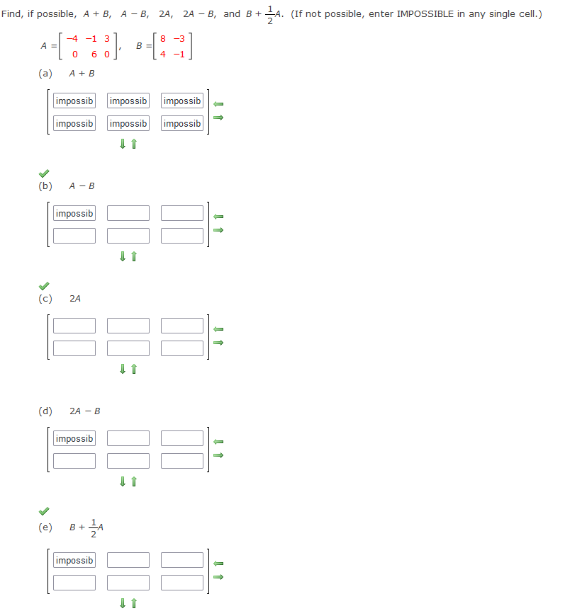 Solved Find, If Possible, A+, A-B, 2A, 2A - B, And B+ (If | Chegg.com