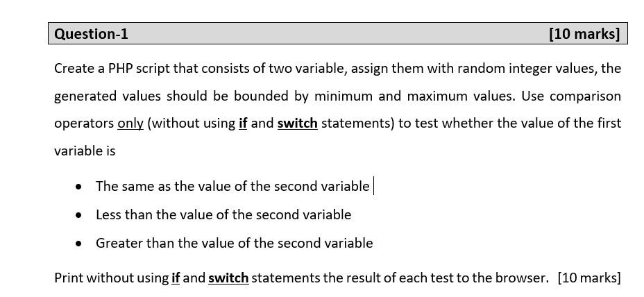 Solved Create a PHP script that consists of two variable, | Chegg.com