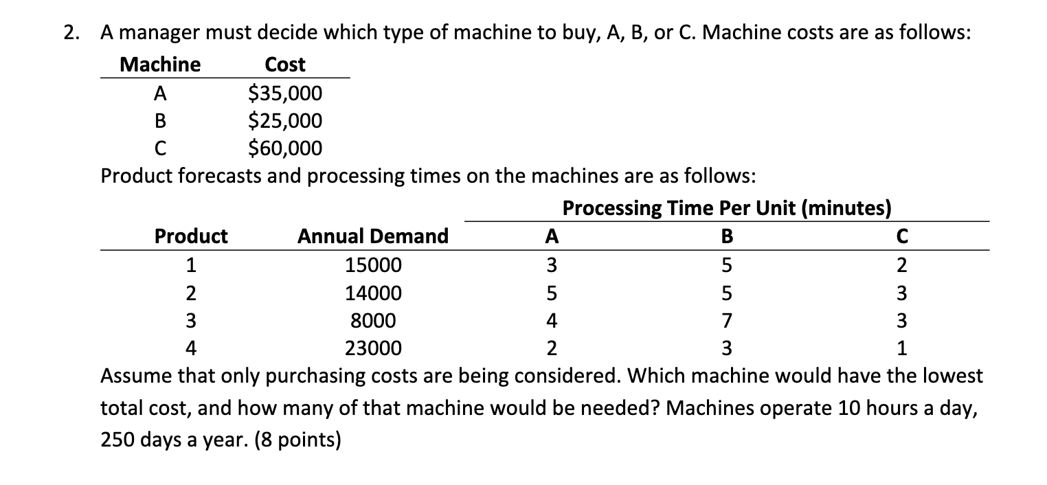 Solved A Manager Must Decide Which Type Of Machine To Buy, | Chegg.com