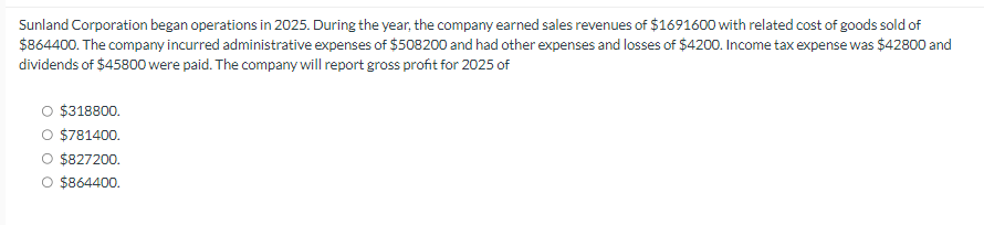 Solved Sunland Corporation began operations in 2025. During | Chegg.com