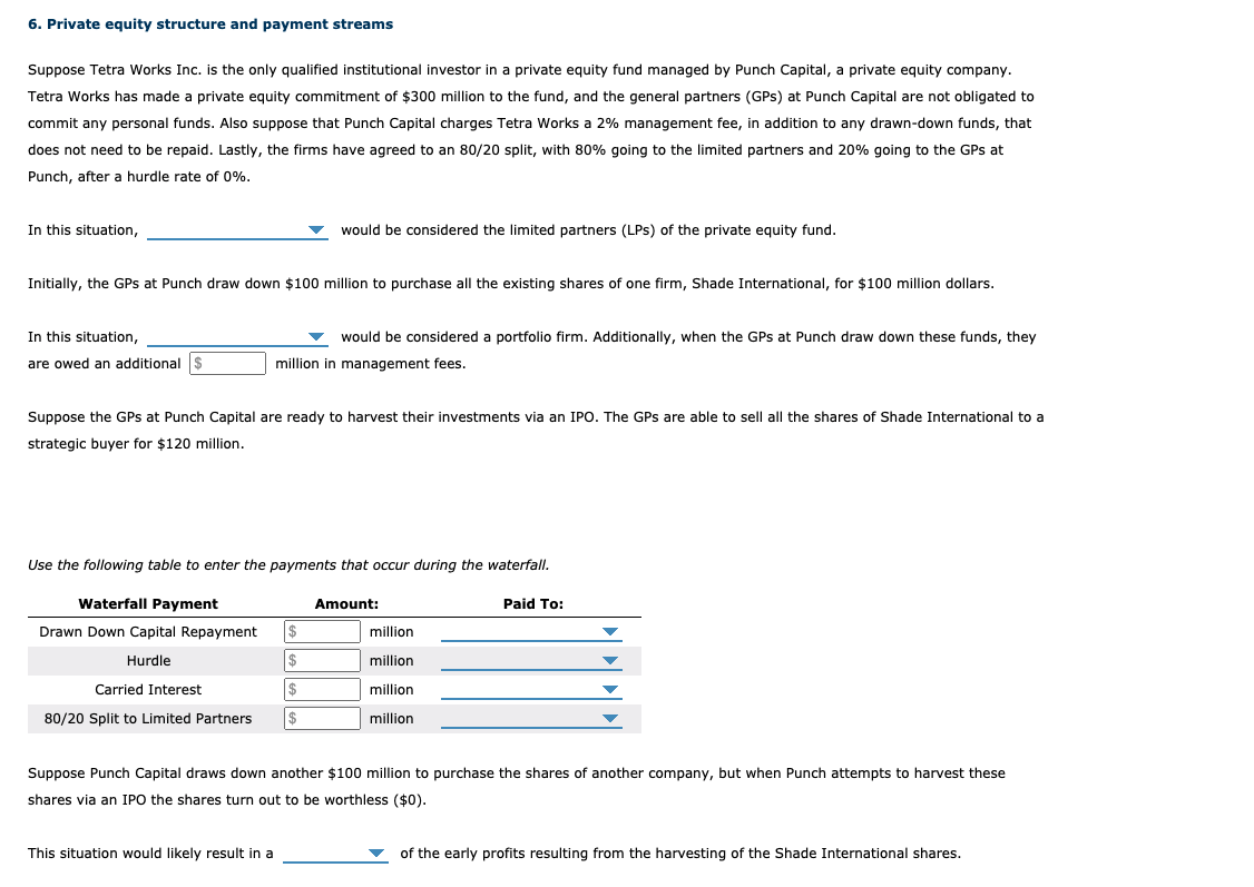 Solved 6 Private Equity Structure And Payment Streams Chegg Com