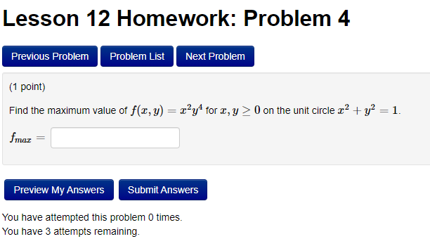 Solved Lesson 12 Homework: Problem 4 Previous Problem | Chegg.com